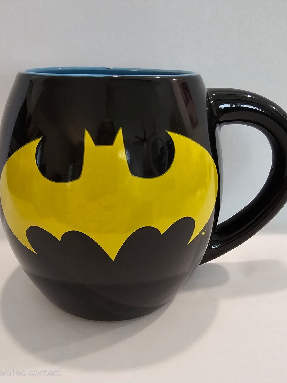 DC Comics Batman Mug/Cup Round Barrell Shaped Ceramic - Black /Blue Inside LARGE